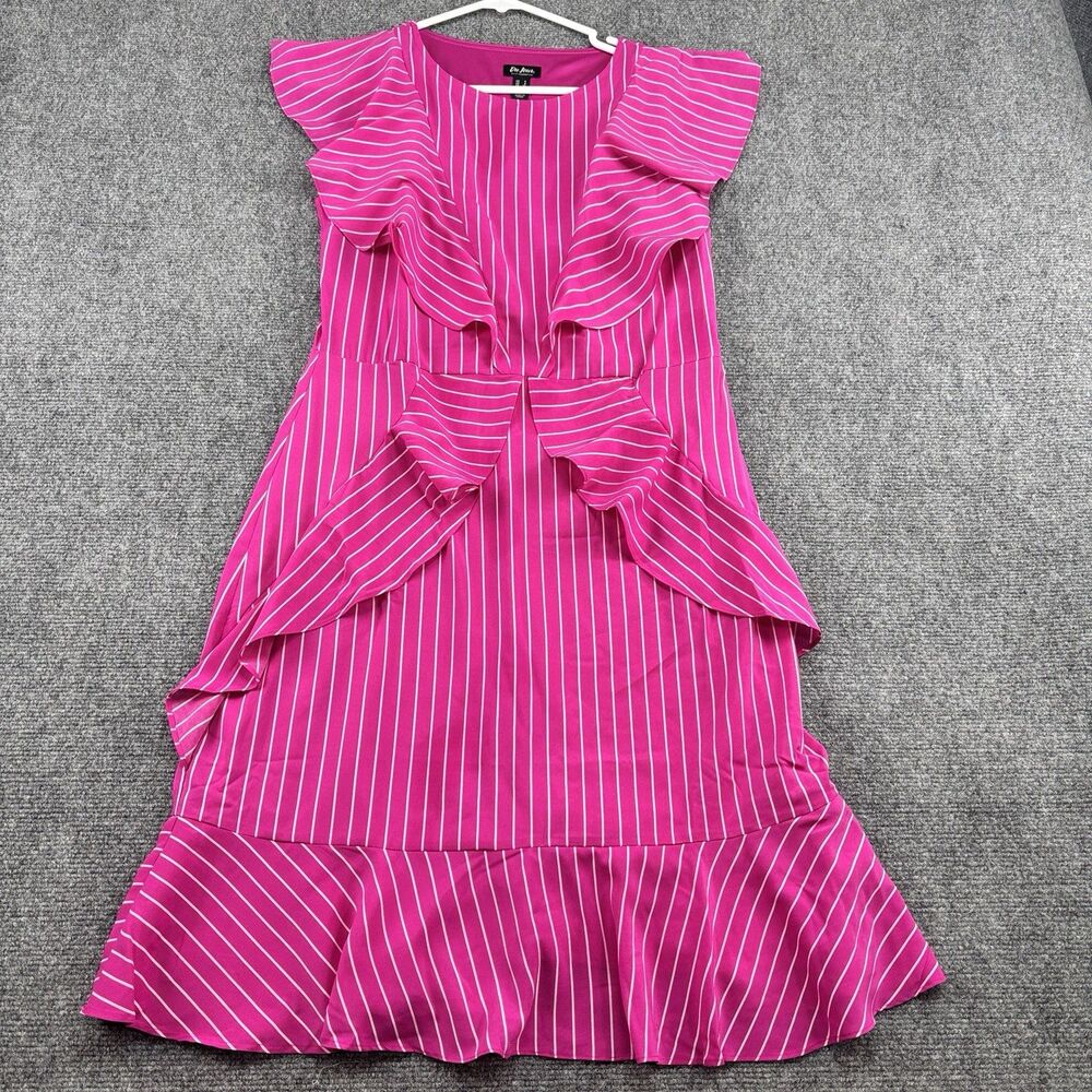 Du Jour Dress 4 Pink White Stripe Ruffle Flutter Sleeve Flounce Midi
